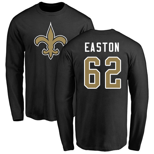 Men New Orleans Saints Black Nick Easton Name and Number Logo NFL Football #62 Long Sleeve T Shirt->new orleans saints->NFL Jersey
